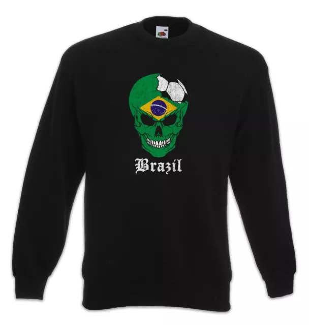 Brazil Football Skull I Sweatshirt Pullover Flagge Fußball Brasilien