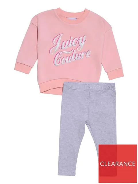 Juicy Couture Toddler Girls Jumper Sweat Top & Legging Set - Pink/Grey 9 Months