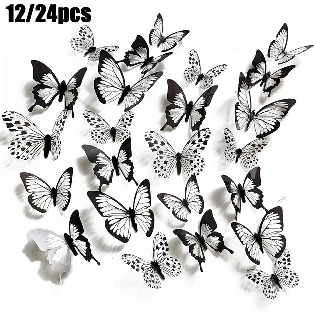 Pegatina de pared blanco y negro habitación casa 12/24 piezas 3D decoración decoración