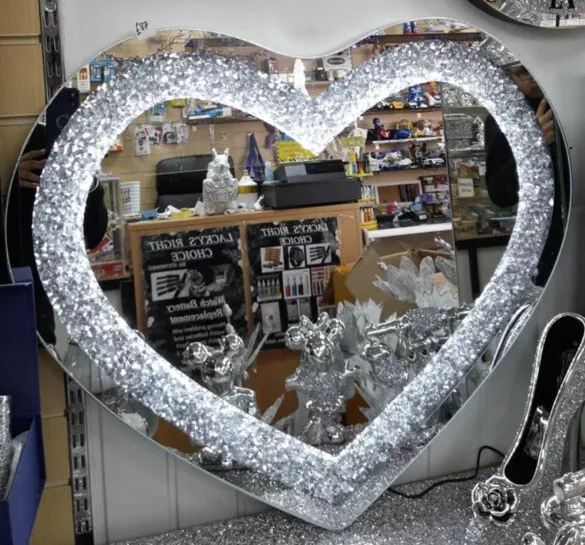 Heart Shaped Wall Mirror  Diamond Crushed Crystal with LED light  80×70cm