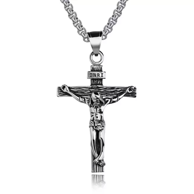 Unisex Anhänger Kreuz Edelstahl Silberfarben Kreuz Mit Kette Jesus Kruzifix