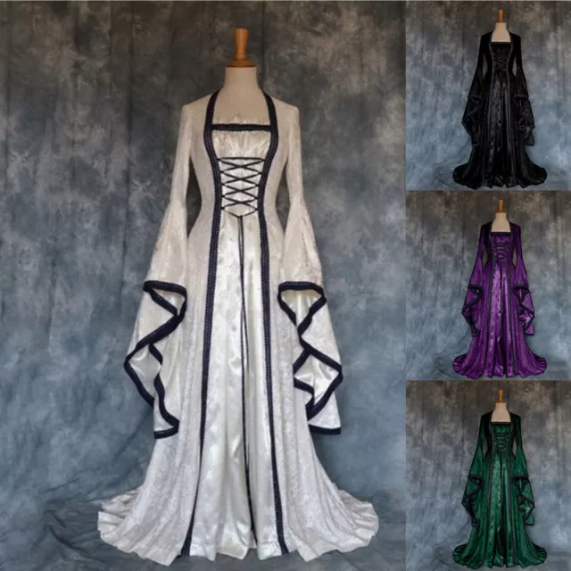 Renaissance Medieval Witch Fancy Dress Costume Party Women Victorian Long Dress