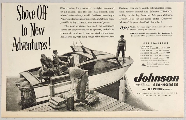 1955 Print Ad Johnson Sea-Horse Twin 25-HP Outboard Motors Cabin Cruiser Boat