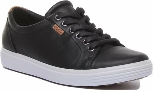 ECCO Souple 7 W A-Ecco Lacet Décontracté Baskets en Noir Blanc Taille UK 3 - 8