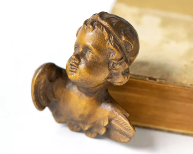 Cherub antique figurine wall hanging Carved wooden Angel's Head Handmade Gift