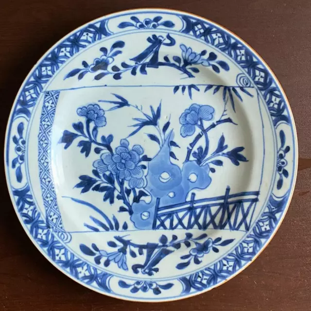 KangXi (1662-1722) Chinese  Antique Porcelain Blue and White Flowers plate China