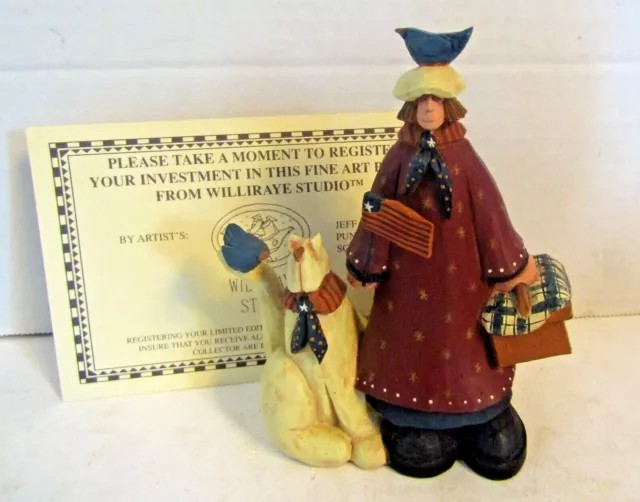 Vtg Williraye Patriotic July 4 Woman w Cat, Picnic Basket 1998 WW1305 Retired