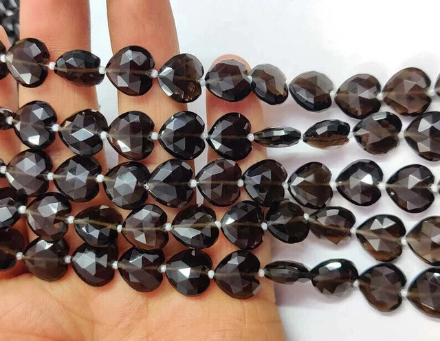 Quartz fumé feuilleté à facettes en forme de cœur Briolettes perles de...