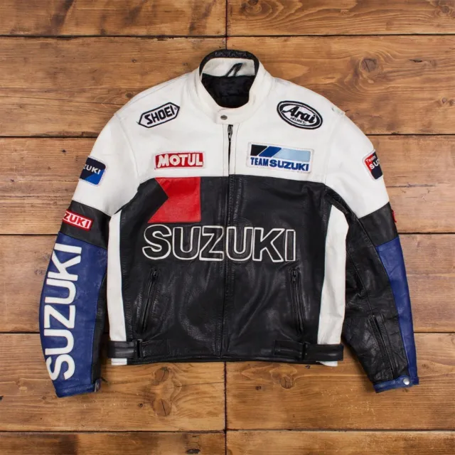 Unisex Suzuki Racing Motorbike Motorcycle Biker Motogp Cowhide Leather Jacket