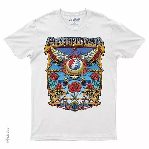 Grateful Dead-Flying Syf- Steal Your Face-White T-Shirt S-M-L-Xl-2X-3X-4X-5X-6X