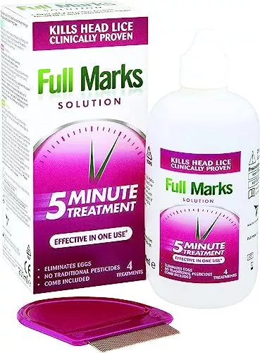 Full Marks Solution 4 Treatments, to Kill Head Lice and Nit Eggs, 200 ml