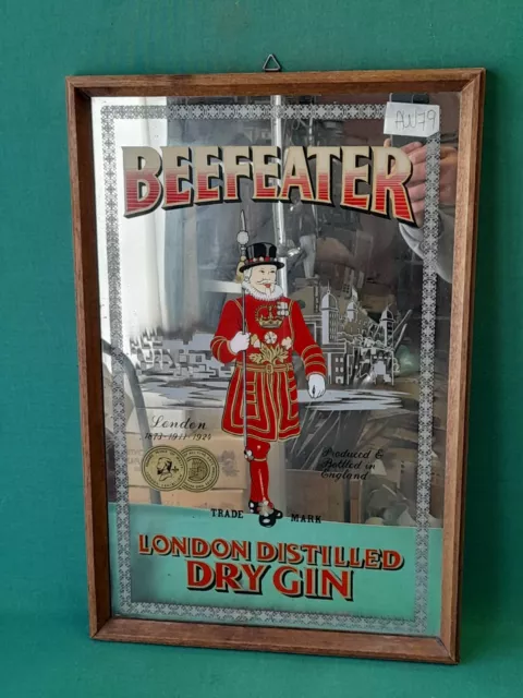 Quadro Legno E Vetro Specchio Pubblicitario Beefeater London Distilled Gin. Aw79