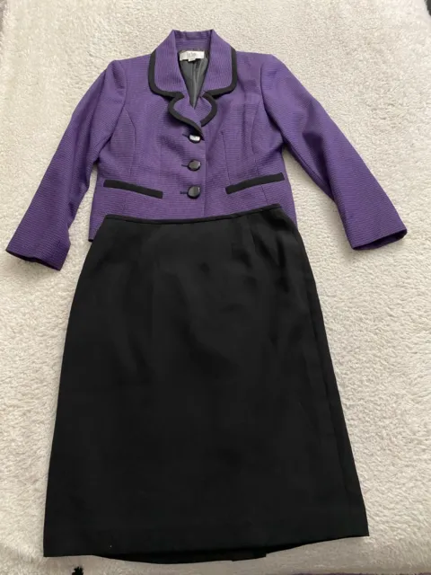 Le Suit Women 2PC Polka Dot Long Sleeve Blazer & Skirt Set Purple Petites 8P