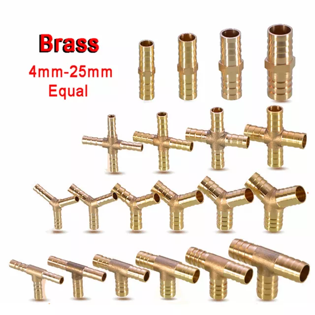 4-25mm Brass Barbed Hose Joiner Straight, Elbow, Cross, Tee, Y Joiner Connector 2