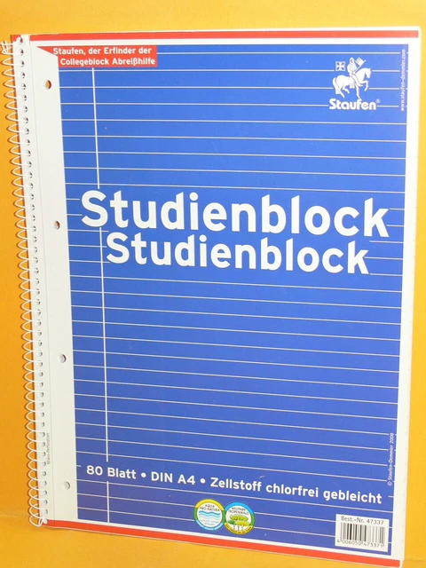Staufen - Collegeblock - DIN A4 - liniert mit Rand - 4-fach gelocht - 80 Blatt -