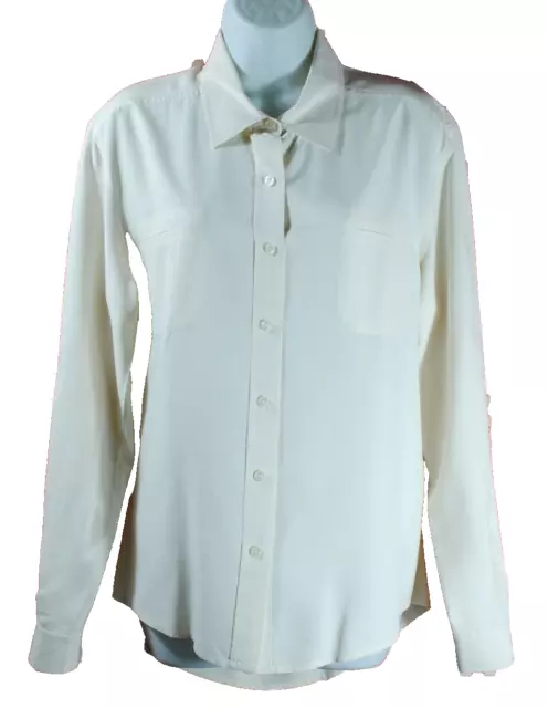 DKNY Donna Karan Womens Silk Blouse Size 10 White Button-Up 2 Pockets