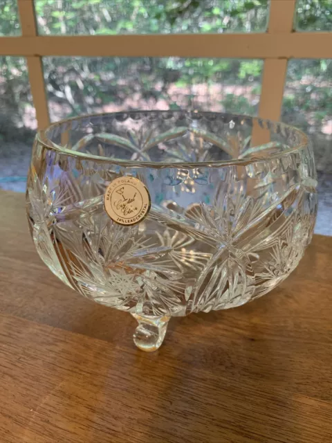 Crystal Clear Poland~Brilliant Cut 3 Lb Lead Crystal 8” Centerpiece Footed Bowl