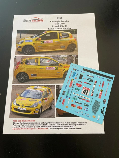 Décal 1/43eme ROSSI / SARMEZAN RENAULT CLIO RALLY3 RALLYE MONTE-CARLO 2024