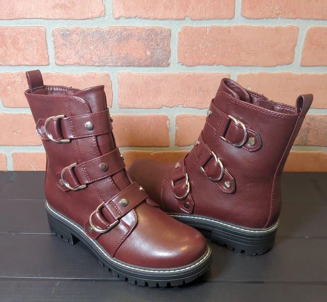 SO Women's Cichlid Zip Up Comfort Combat Boots Wine Size 6.5 med