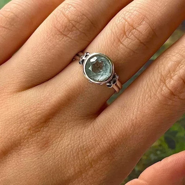 Vintage solid 925 Silver BLUE TOPAZ signet ring ❤️💍