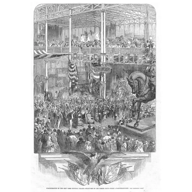 NEW YORK Inauguration of the Crystal Palace - Antique Print 1853