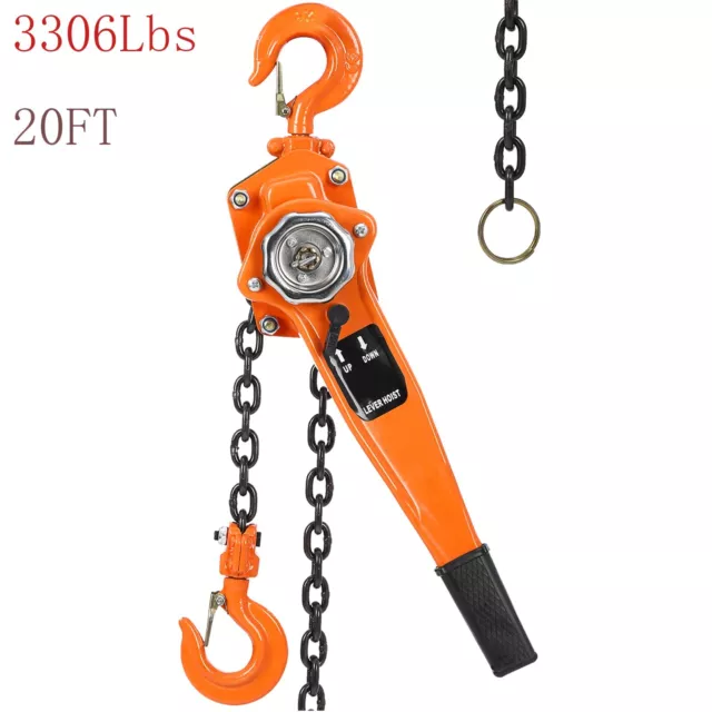 1.5Ton Lever Block Steel Chain Hoist Manual Ratchet 3306lb 20FT G80 Chain Lifter