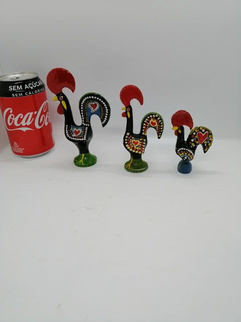 Lote 3 Cerámica pintada a mano Galo Gallo Gallo de barcelos Símbolo portugués