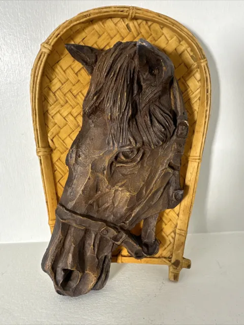 Vintage Carved Wood 3D  Horse Pony Head Profile  Picture Plaque Realistic