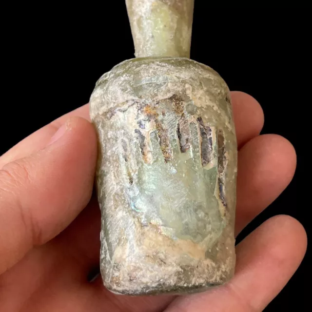 Stunning Ancient Old Roman Irdescent Glass Unique Excellent Genuine Bottle 2