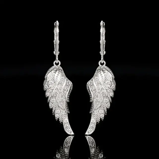 Exquisite Silvery Angel Wing Design Dangle Earring Elegant Luxury Style Delicate