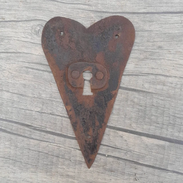 Vtg Iron large handmade heart shape Drawer Dresser Jewelery ESCUTCHEON Key hole