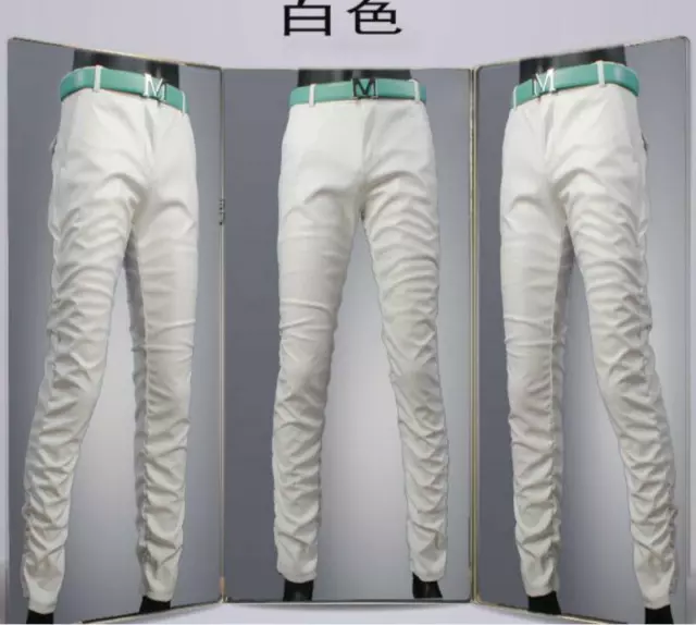 Fashion Mens PU Leather Fit Colorful Pants Slack Trousers Luxury Stylish Slim MO 3