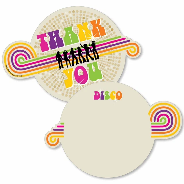 70's Disco - 1970s Disco Fever Party Shaped Thank You Cards with Envelopes 12 Ct