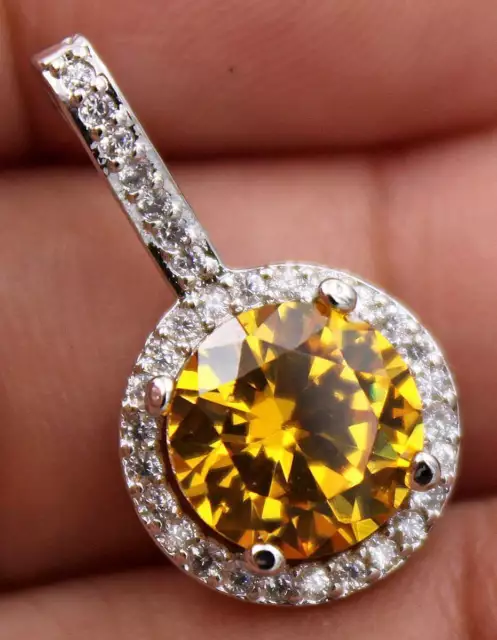 EPIC VAULT- Citrine Topaz Zircon Hollow Pendant- 18K White Gold Filled