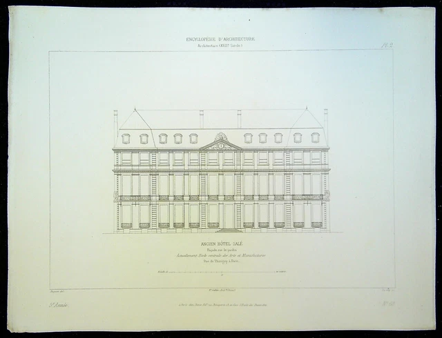 Ancienne Gravure d'Architecture Ancien hôtel Salé Façade sur le jardin