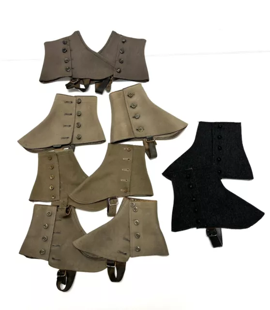 Victorian Wool Spats Boot Shoe Covers Gaiters Lot of 5 Pairs Brown Gray Vintage