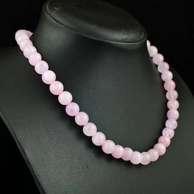 284 Cts Earth Mined Pink Rose Quartz Round Shape Beads Womens Necklace JK 09E390