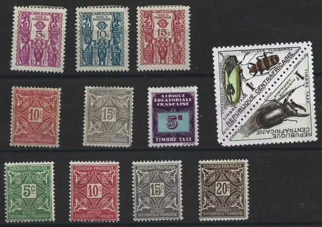 Lot de 12 timbres CHIFFRE TAXE A PERCEVOIR - Colonies Françaises
