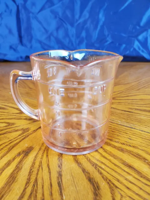 Vintage Kellogg’s Pink Depression Glass Measuring Cup 8 Oz. Triple Spouts