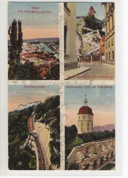 AK Graz, Felsensteig a. Schloßb., Schloßbergbahn, 1924
