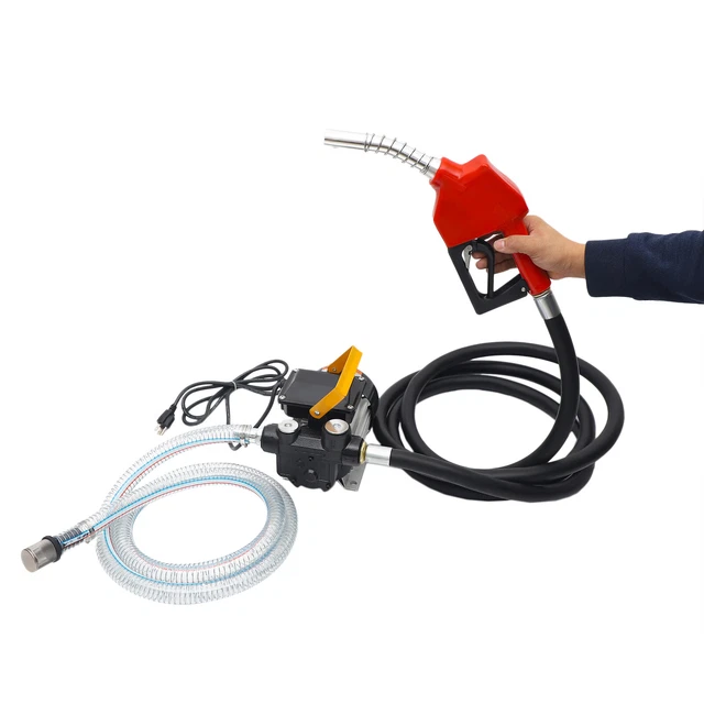 60L/min Self-Priming Electric Oil Fuel Diesel Gas Transfer Pump w/Hoses & Nozzle