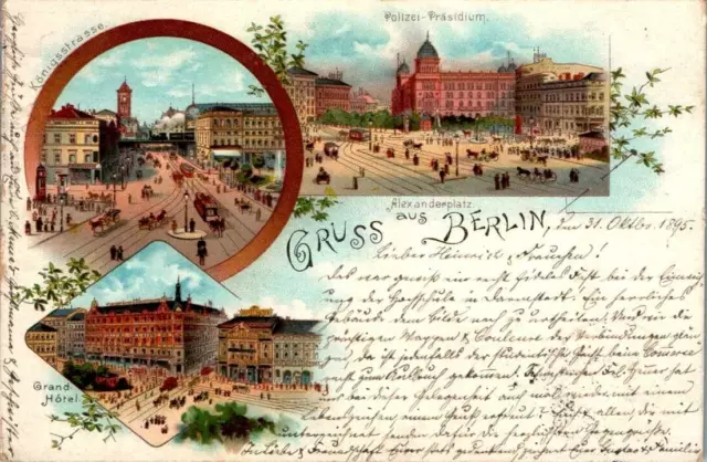 LITHO GRUß AUS BERLIN POLIZEI PRÄSIDIUM 3 BILD COL. 1895