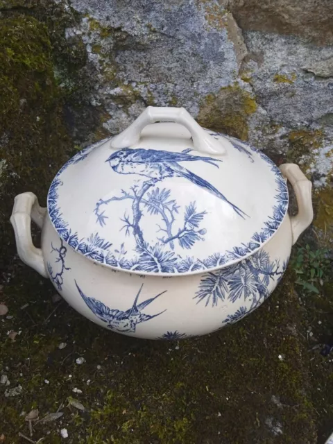 Soupière en faïence ancienne de Gien décor Oiseau Modèle Provençal 27
