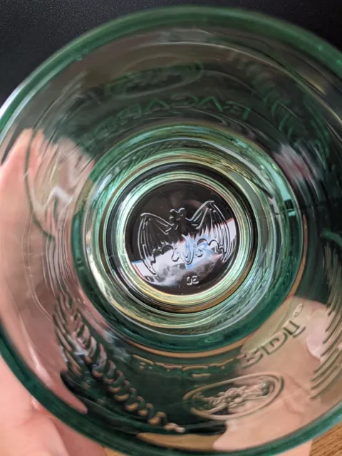 Single Bacardi Rum Mojito Cocktail Glass Green Tinted Embossed Leaf Bat Logo 3