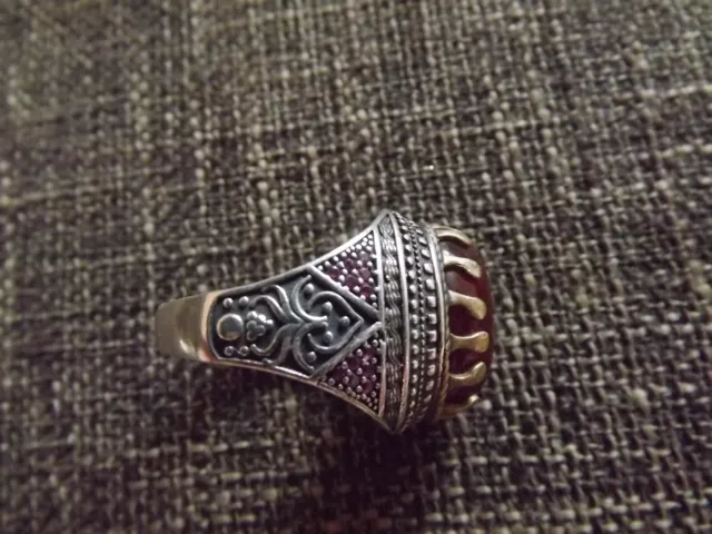 Massiv Silber 925 Ring Cabochon Jugendstil Rubinen mit rotbraunem Stein Carneol?