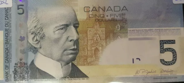 2006 $5 Five Dollar Canadian Note, 3DR, APA4465644 - Plastic Holder