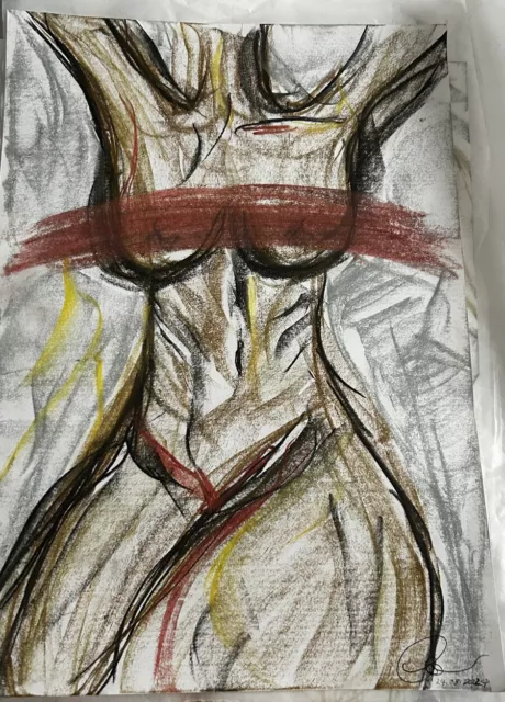 Handgemaltes abstraktes Kreidebild Frauenkörper