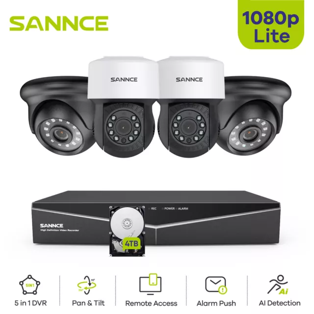 SANNCE CCTV Camera Outdoor 1080P Security System 4CH 5IN1 DVR AI HUMAN DETECTION