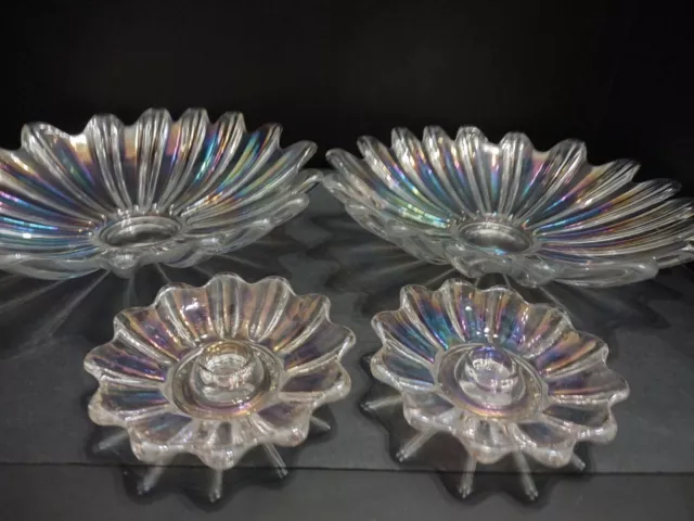 Vintage set of Celestial Glass Bowls Iridescent Open Flower Design 11"...