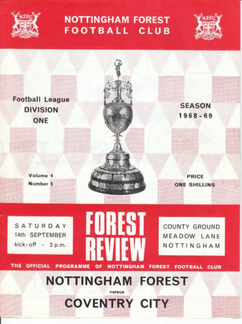 Nottingham Forest v Coventry City 14 September 1968 Div 1 Football programme